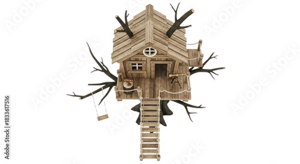 Fototapeta Whimsical Treehouse with Branches and Ladder.