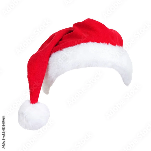 Obraz Red and white Santa hat with fluffy pompom.