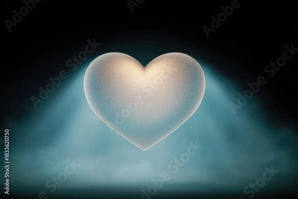 Fototapeta Ethereal Heart Shape Glowing in Dark with Soft Light Rays and Misty Background