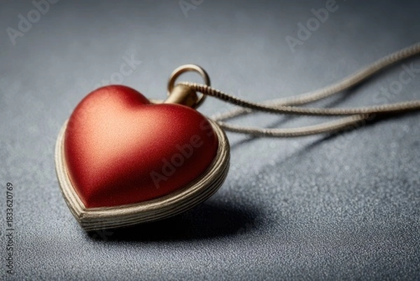 Fototapeta Elegant Red Heart Pendant on Delicate Chain with Soft Focus Background