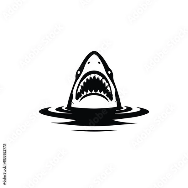 Obraz Black and white illustration of a shark emerging with ferocious jagged teeth vector hand drawn image