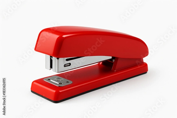 Obraz Bright red office stapler isolated on white background