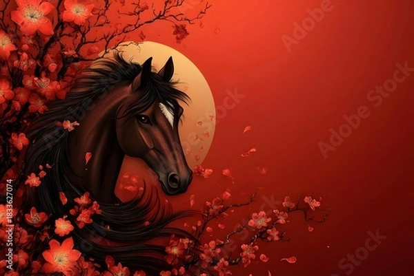 Fototapeta Elegant horse & Lantern Poster for 2026 New Year