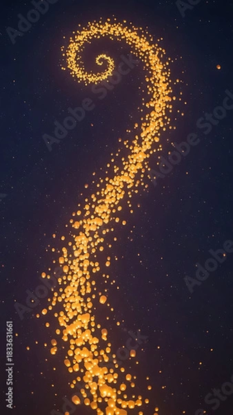Fototapeta Magical sky lanterns creating spiral of light at night, celebration and wonder concept