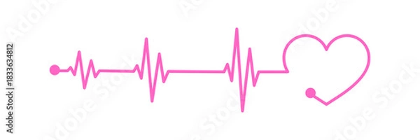 Obraz Pink Heart Rate Graph Icon with Cardiogram Pulse Line and Medical Health Rhythm Illustration