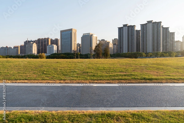 Obraz spring park and modern city