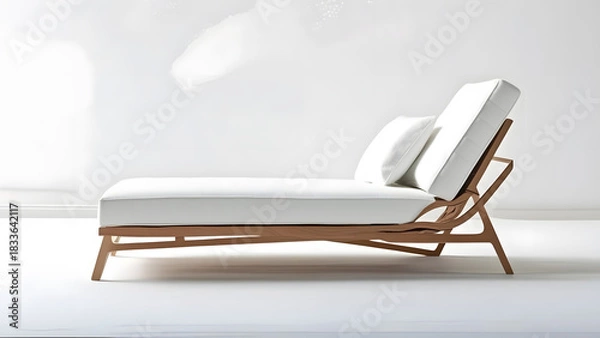 Fototapeta A minimalist, modern chaise lounge with a sleek wooden frame