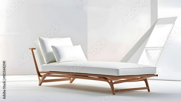 Fototapeta A minimalist, modern chaise lounge with a sleek wooden frame