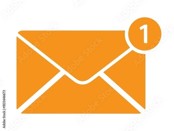 Fototapeta Orange email icon with notification badge showing one new message
