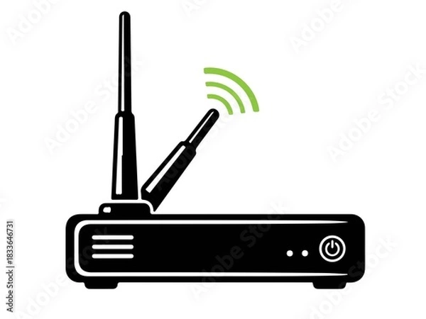 Fototapeta Black and white icon of a wireless router isolated on white background