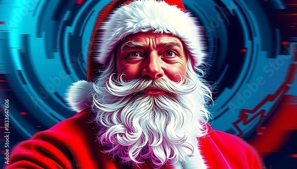 Fototapeta A digital santa claus with a futuristic background, embodying the spirit of christmas in the modern age christmas