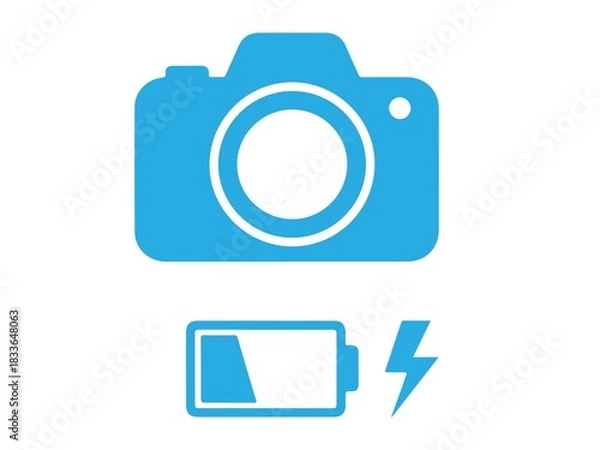 Fototapeta Blue camera icon with battery charging symbol isolated on white background