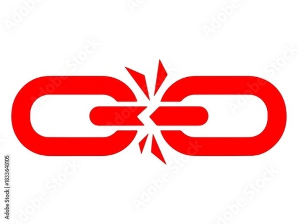 Fototapeta Red broken chain link symbol isolated on white background