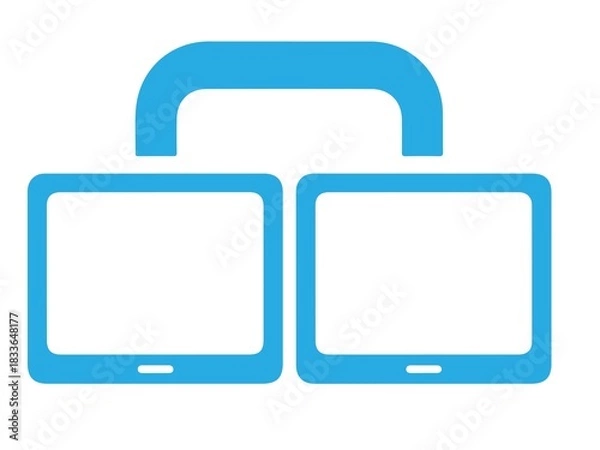 Fototapeta Two connected tablet device icon with handle isolated on white background