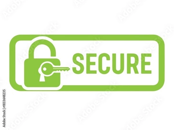 Fototapeta Green secure badge icon with padlock and key isolated on white background
