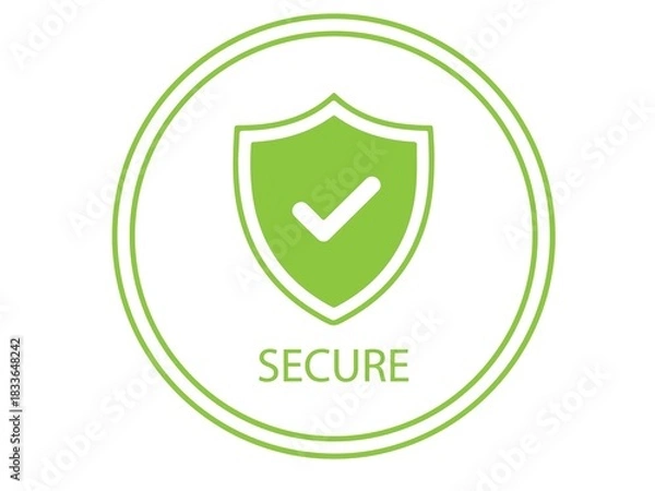 Fototapeta Green secure shield icon with checkmark isolated on white background
