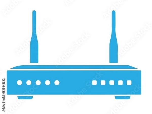 Fototapeta Blue icon of a wireless wifi router with two antennas