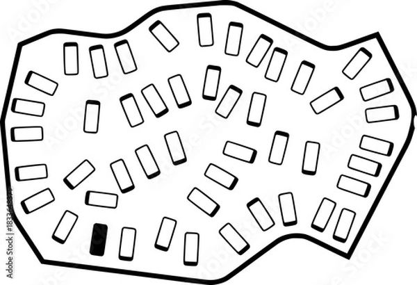 Obraz Abstract Black and White Illustration of Rectangular Shapes on an Irregular Surface