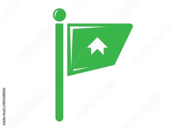 Fototapeta Green flag icon with upward arrow isolated on white background