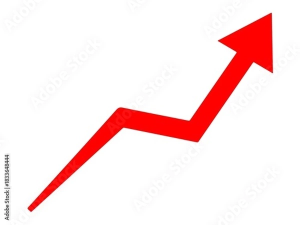 Fototapeta Red zigzag arrow showing upward trend isolated on white background