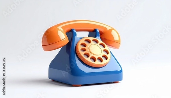 Obraz Vintage red rotary telephone on a wooden table for retro communication