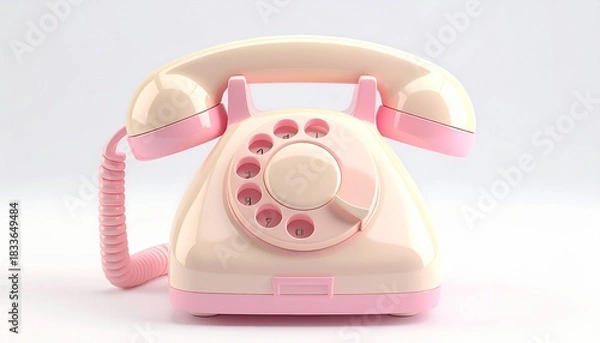 Obraz 3d pink vintage rotary telephone, a classic communication object