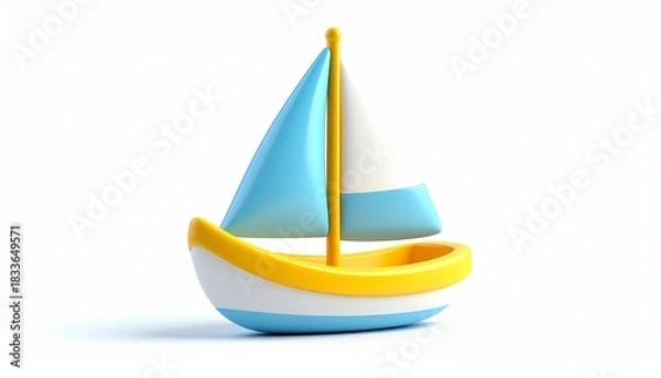 Obraz Isolated white background vector illustration of a sailboat vessel cruising on the ocean water with sails up, symbolizing summer travel and nautical sport design