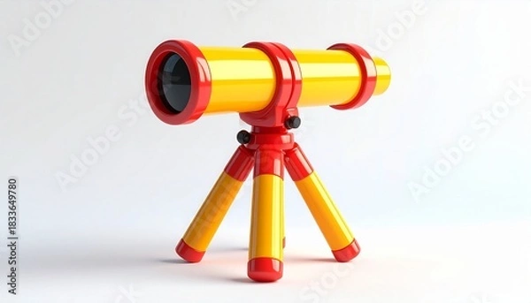 Obraz 3d icon of optical telescope equipment on a metal tripod stand, isolated for photography and astronomy science