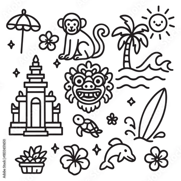 Obraz Bali themed doodle set with various elements.