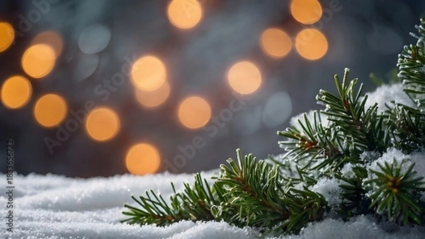 Obraz christmas background with christmas tree,Evergreen Garland and Snow Glow