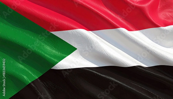 Fototapeta Vibrant Sudan flag waving proudly, a powerful symbol of national identity and unity for patriotic projects and global events, showcasing cultural heritage