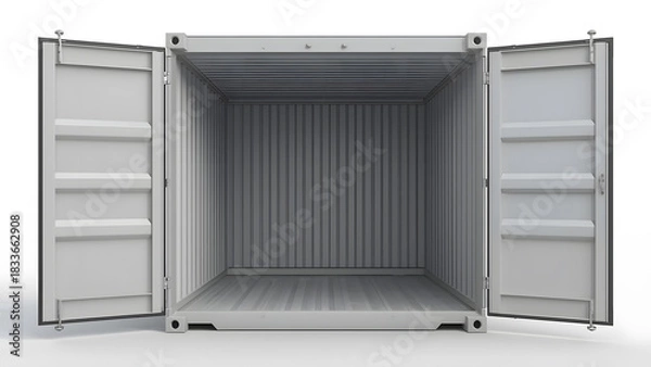 Fototapeta A stark, empty shipping container stands open