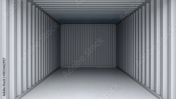 Fototapeta A stark, empty shipping container stands open