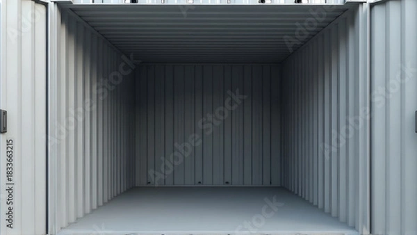Fototapeta A stark, empty shipping container stands open