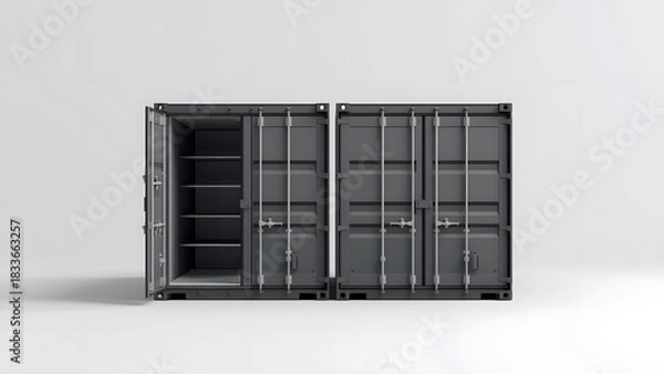 Fototapeta A pair of identical, dark gray shipping containers