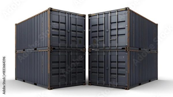 Fototapeta A pair of identical, dark gray shipping containers