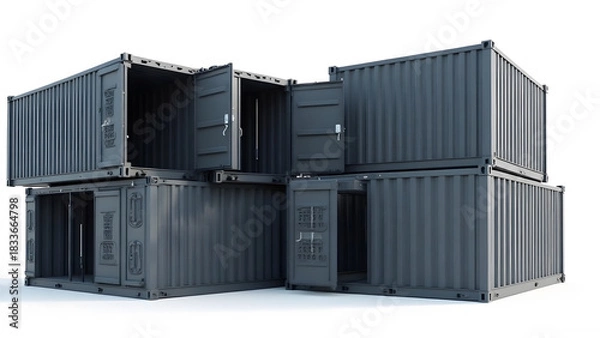 Fototapeta A pair of identical, dark gray shipping containers