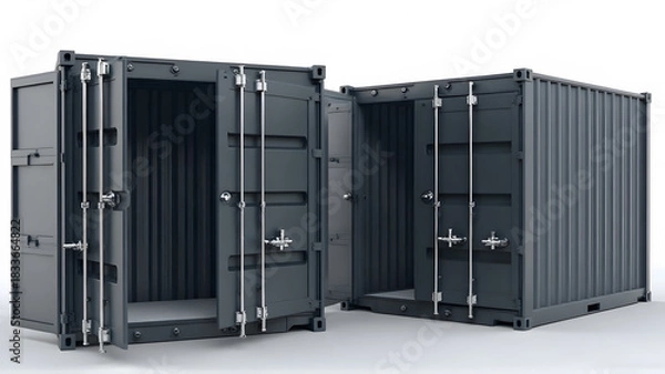 Fototapeta A pair of identical, dark gray shipping containers