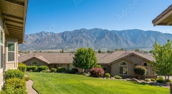 Obraz Suburban homes nestled against a mountain range