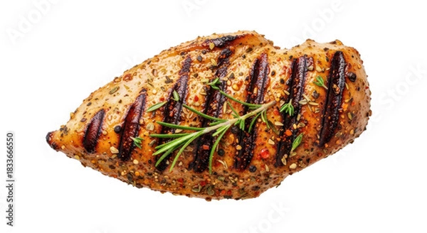 Obraz Grilled chicken breast with rosemary sprig isolated PNG with Transparent Background