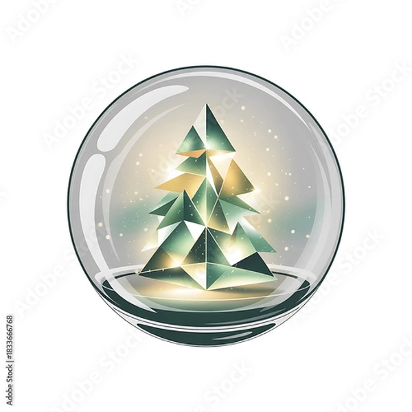 Obraz Elegant gold geometric christmas tree inside clear glass dome with soft winter sparkle