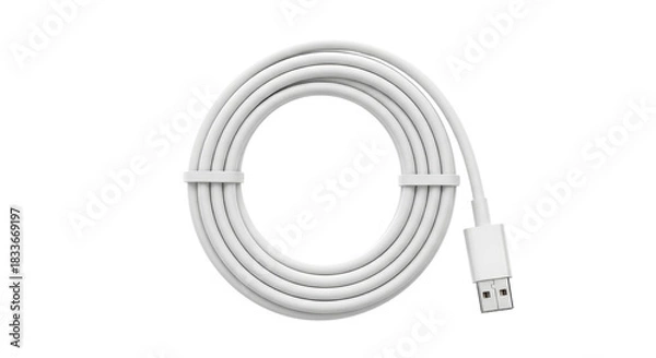 Obraz White USB charging cable isolated PNG with Transparent Background