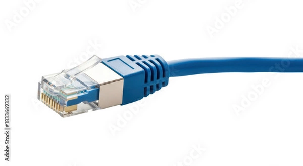 Obraz Blue ethernet cable with RJ45 connector isolated PNG with Transparent Background