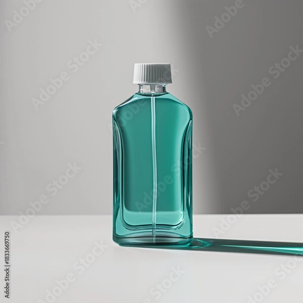 Obraz Green mouthwash bottle with shadow on grey background