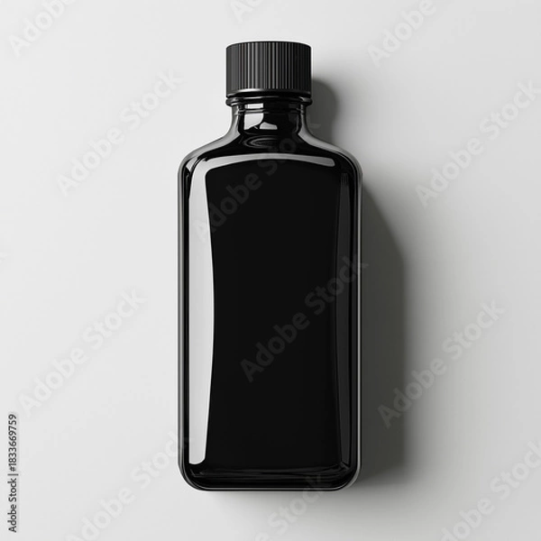 Obraz Black glass bottle with cap on white background