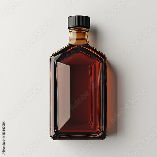 Obraz Brown glass bottle with dark liquid on white background