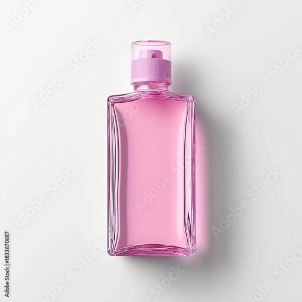 Obraz Pink perfume bottle in minimal style on white background
