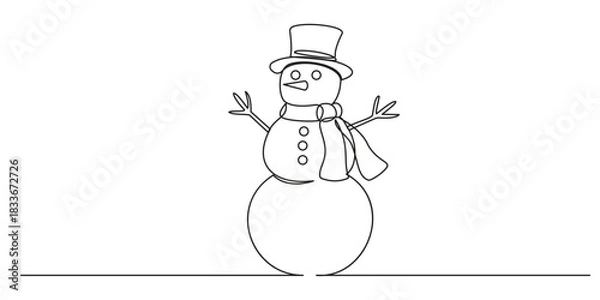 Fototapeta Continuous one line drawing of snowman. Editable stroke. Vector illustration
