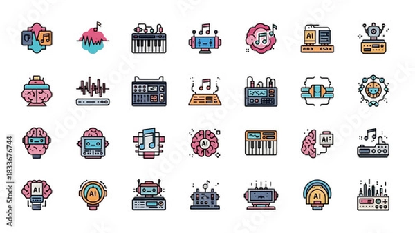 Obraz Collection of AI Music Generation Icons - Creative Technology Concepts.