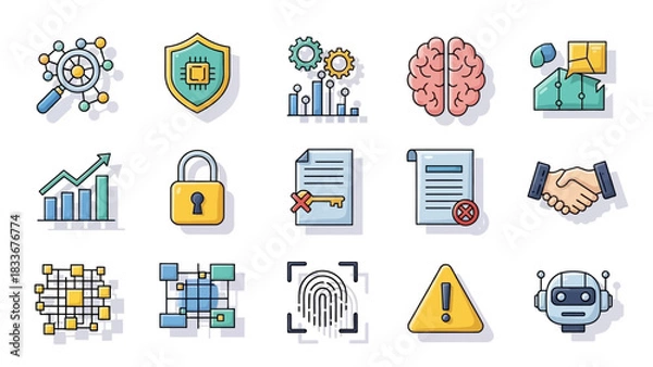 Obraz Collection of AI and Technology Icons for Data Security and Innovation.